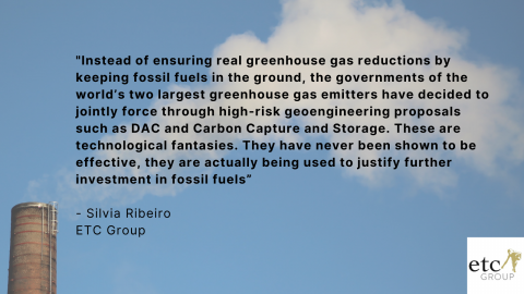 ​​ETC Group  www.etcgroup.org   PRESS RELEASE   For immediate release Glasgow, Thursday 11 November 2021   ETC Group and Indigenous Environmental Network denounce plans for geoengineering1 technologies in US-China Declaration 