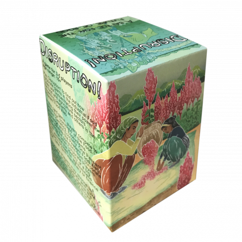 Box containing a card game with illustrations from the game