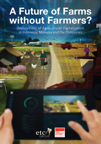 Report cover art showing digital game console being used to manipulate small farms