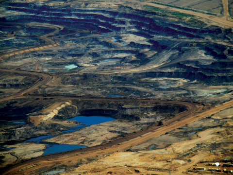 Aerial photograph of tar sands fields in Canada