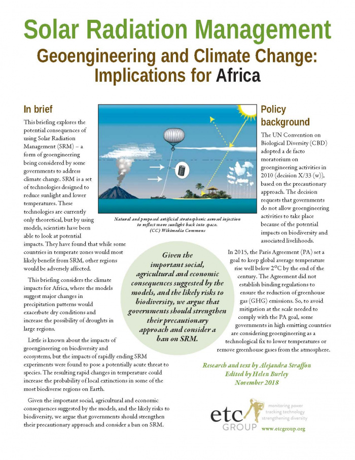 Solar Radiation Management - Impacts in Africa