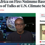 Nnimmo Bassey being interviewed on Democracy Now, headline: This will set Africa on Fire